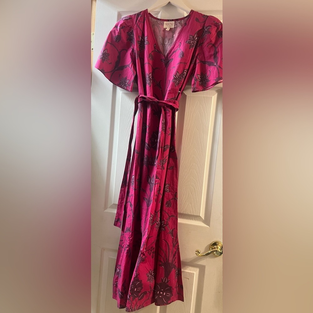 Beyond by Vera fuschia link floral waist tie small Anthropologie boho chic flaws - Picture 2 of 10
